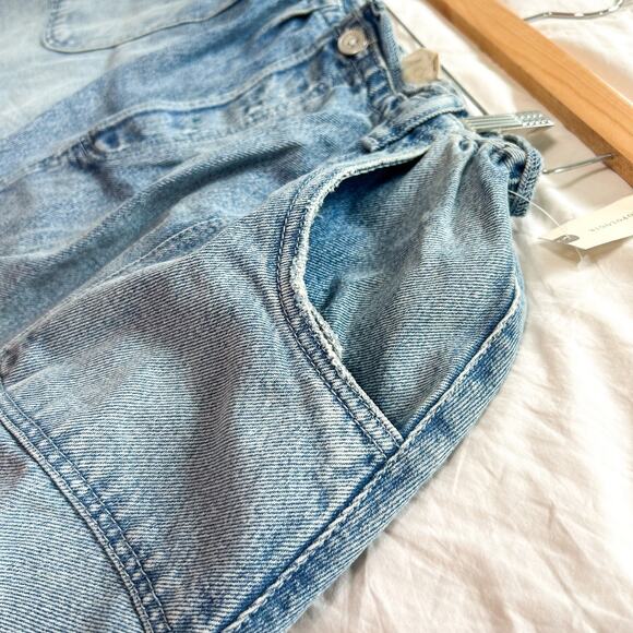 NWT Anthropologie Pilcro Reworked Denim Skater Mini Skirt Blue Raw Hem Size M - Picture 9 of 10